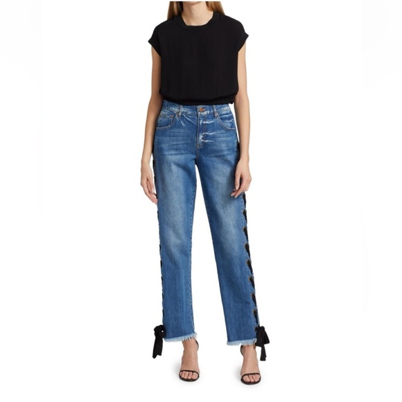 Statement Raw Hem Ribbon Lace-Up Jeans - Size 30. NWOT - Picture 5 of 12